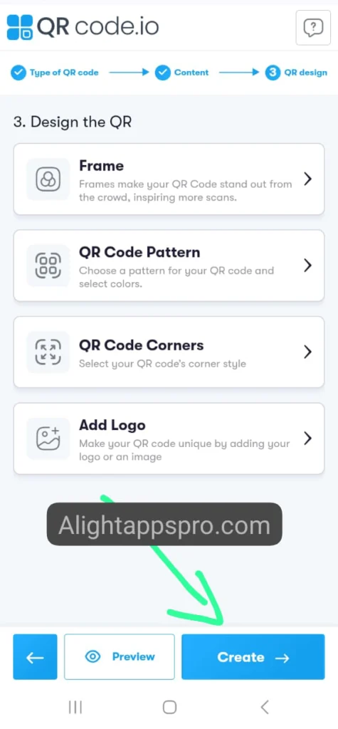 Click on Create Button to Create Qr Code