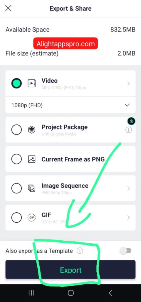 Export Video from Alight Motion Mod APK